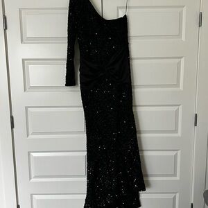 Fashion Nova Black Sequin One-Shoulder Gown